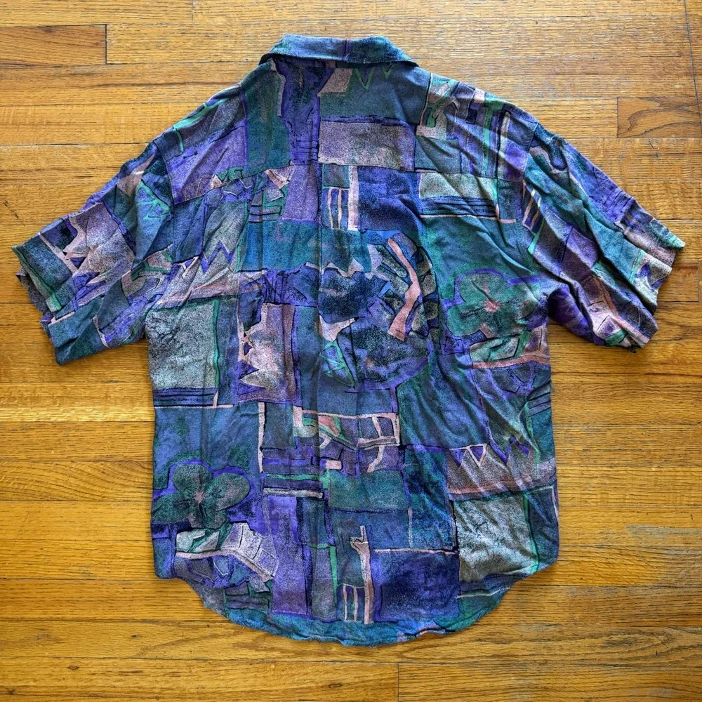Cosi Collection Mens Large Vintage 90s Abstract Rayon Button Down Shirt Purple - Picture 5 of 5